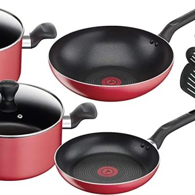 Tefal Super Cook Non Stick With Thermo-Spot 9 Pcs Cooking Set, Red, Aluminium
